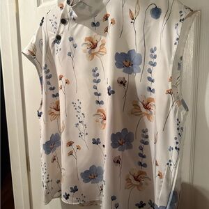 Floral Sleeveless Top - Blue and Cream